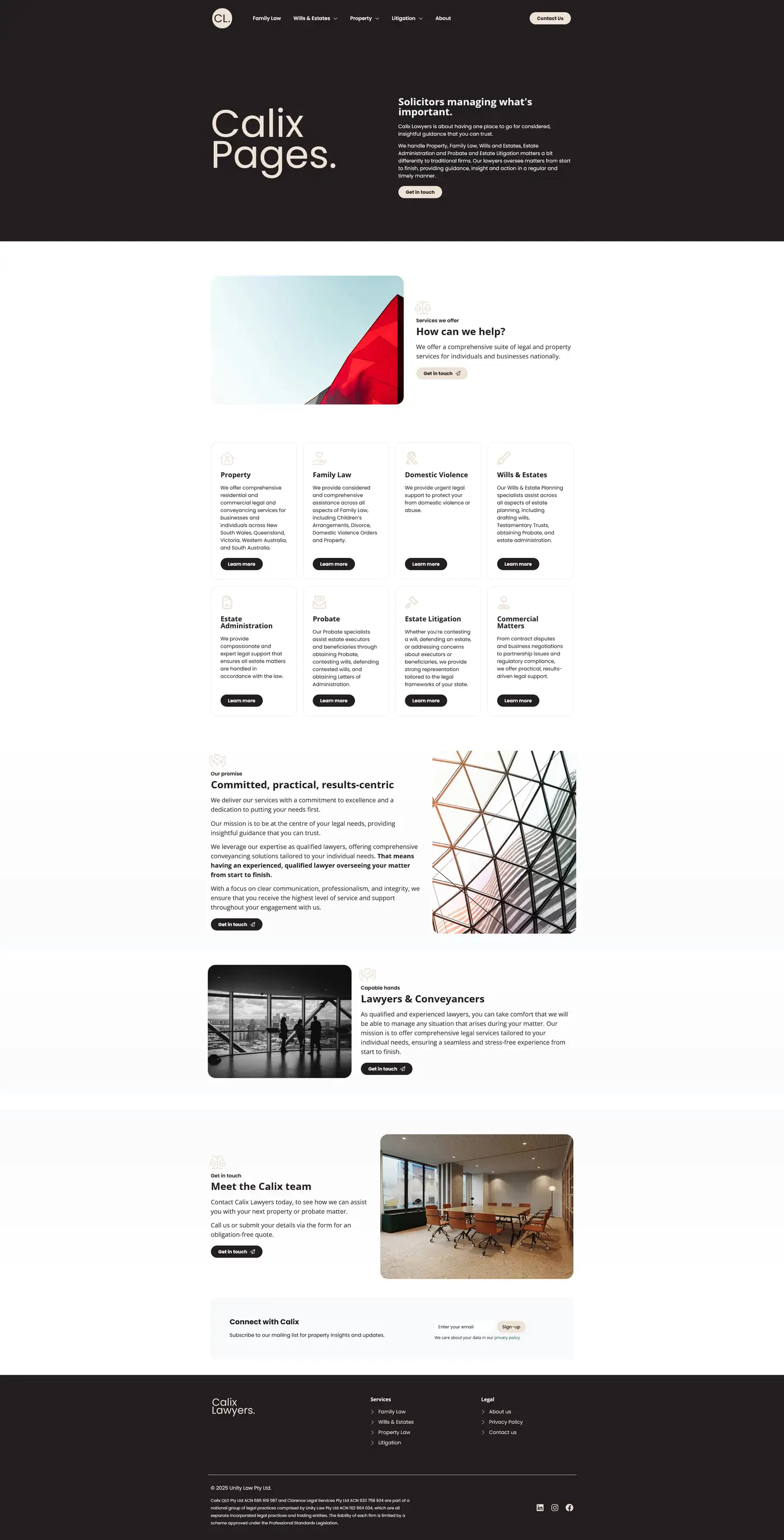 Screenshot of Calix Lawyers website