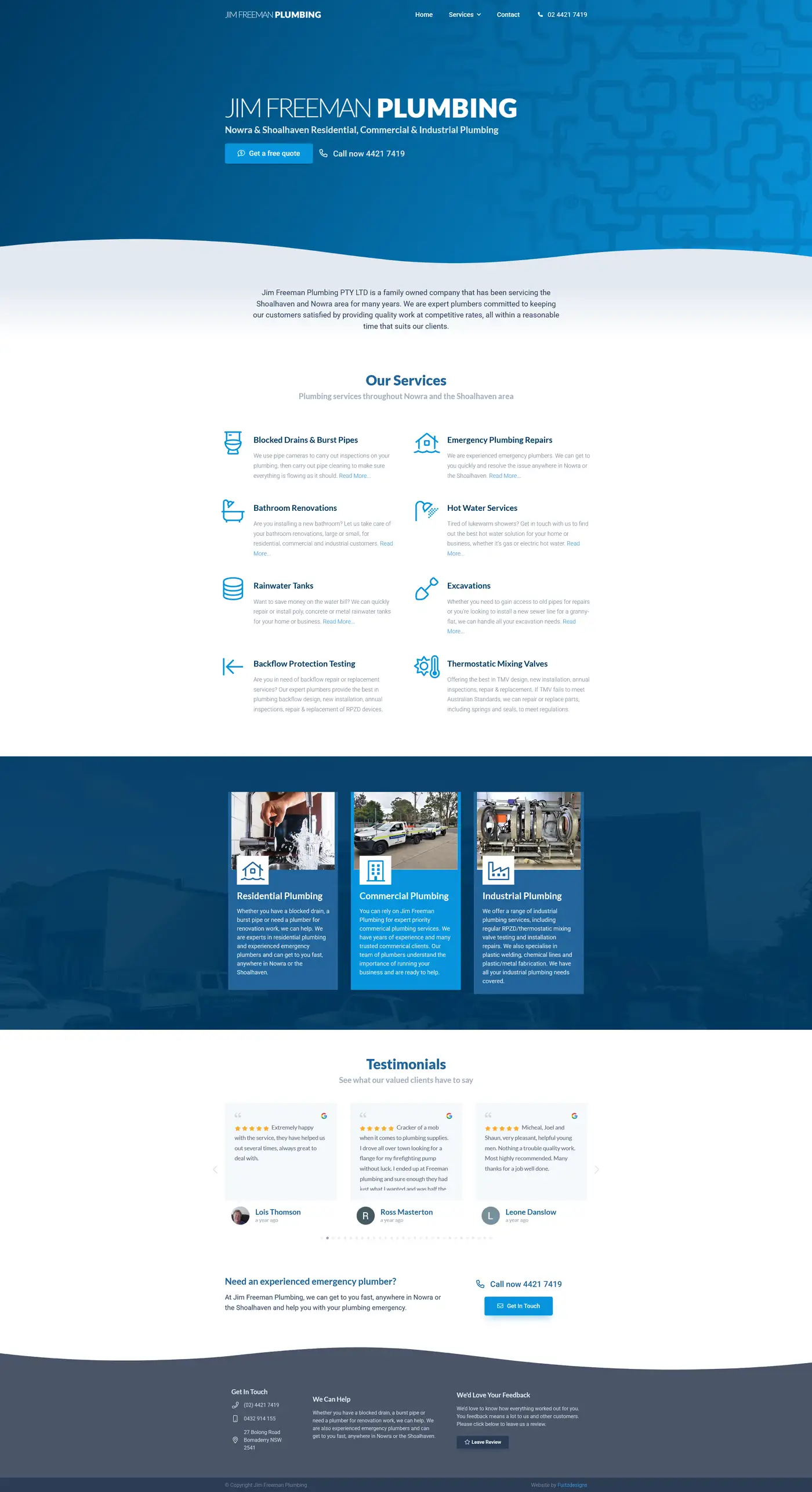 Screenshot of Jim Freeman Plumbing website