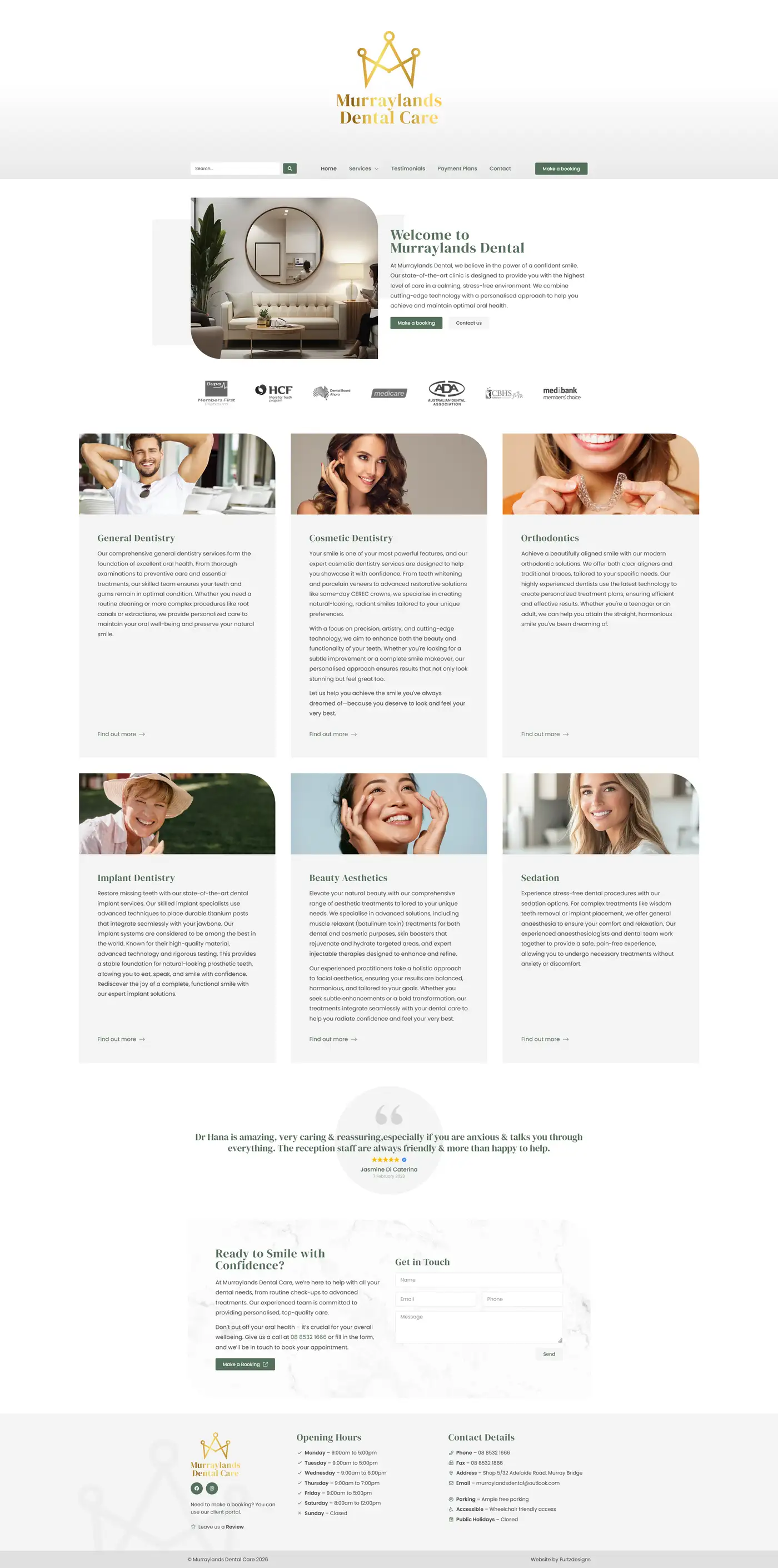 Screenshot of Murraylands Dental Care website