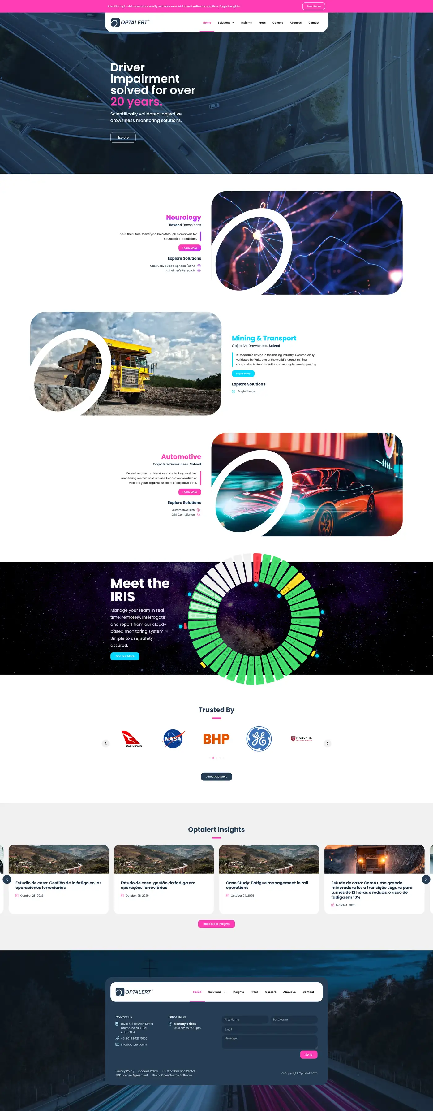 Screenshot of Optalert website