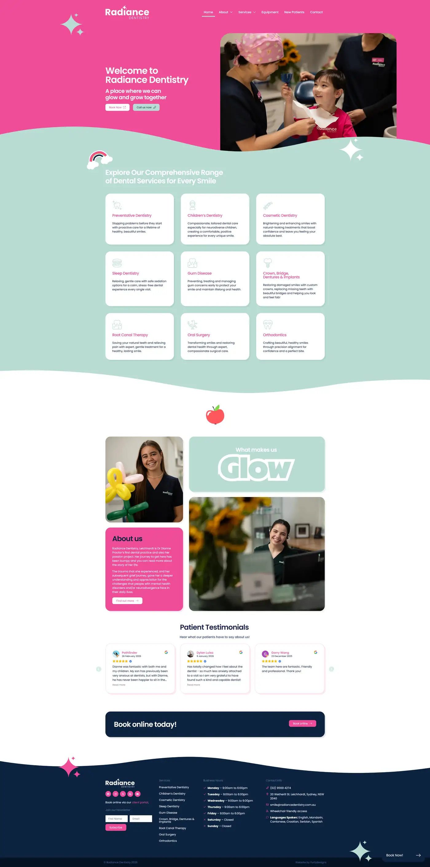 Screenshot of Radiance Dentistry website